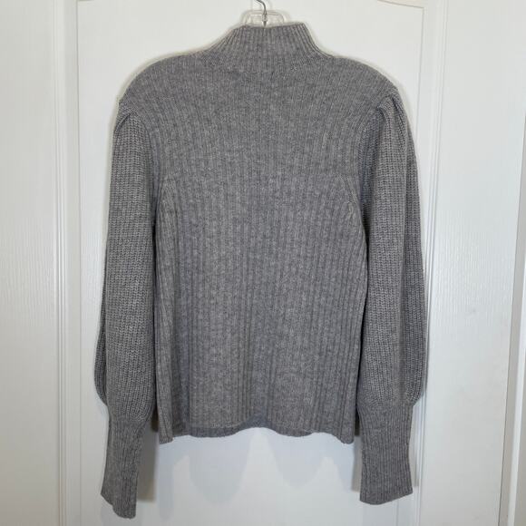 Aqua Bloomingdale's 100% Cashmere Sweater Gray Balloon Sleeve Mock Neck Tight L - Picture 4 of 4